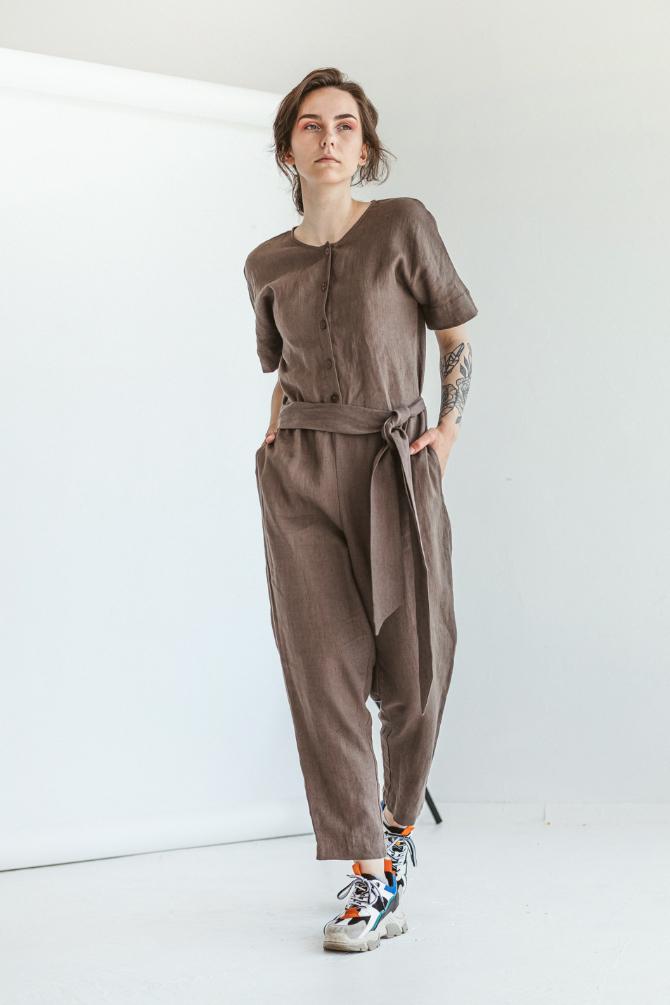 Walnut Brown Linen Jumpsuit