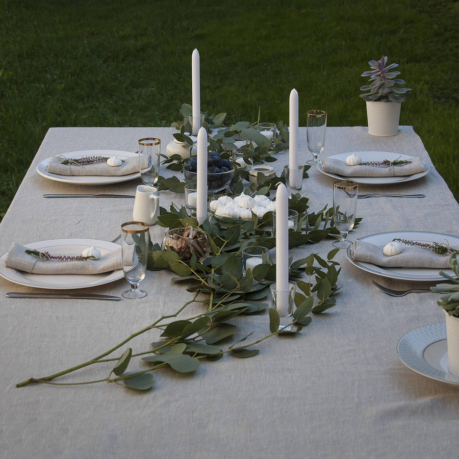 White Large Linen Tablecloth