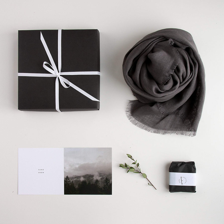 Gray Linen Scarf Gift Set
