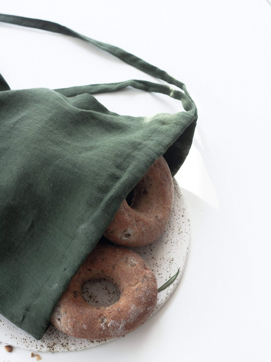 Green Linen Bread Bags Set Of 2