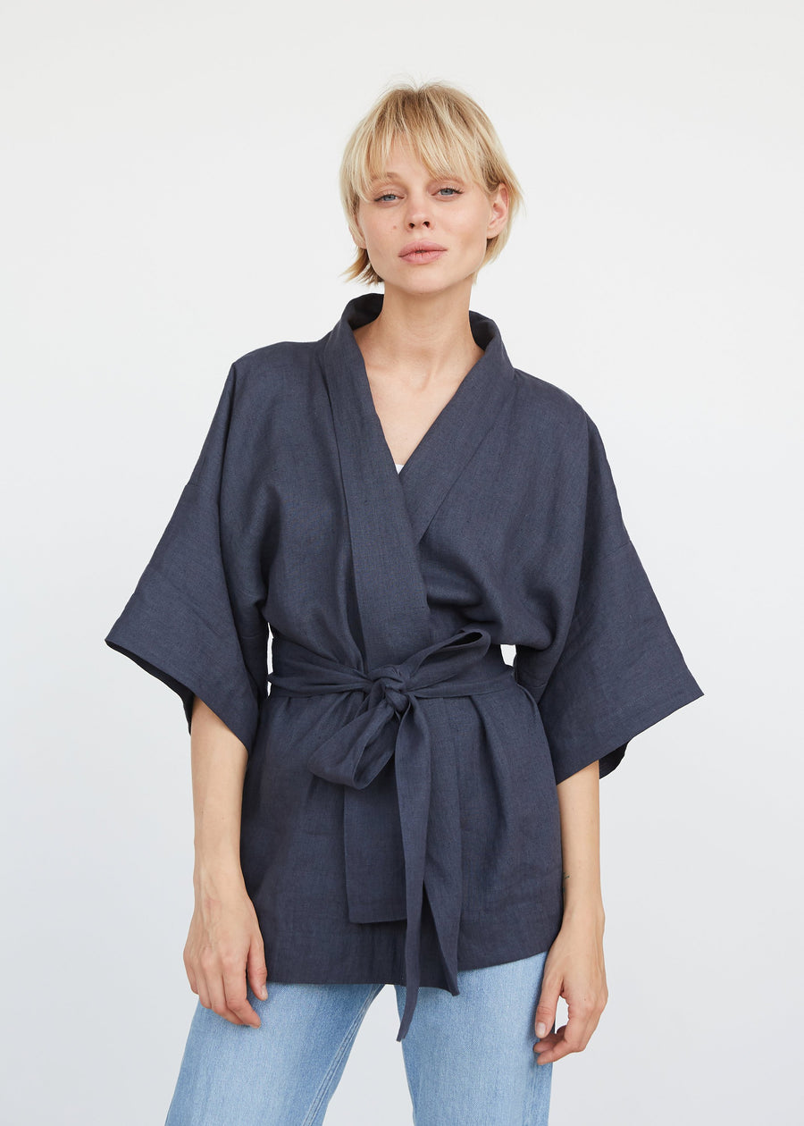 Coal Gray Linen Kimono Jacket