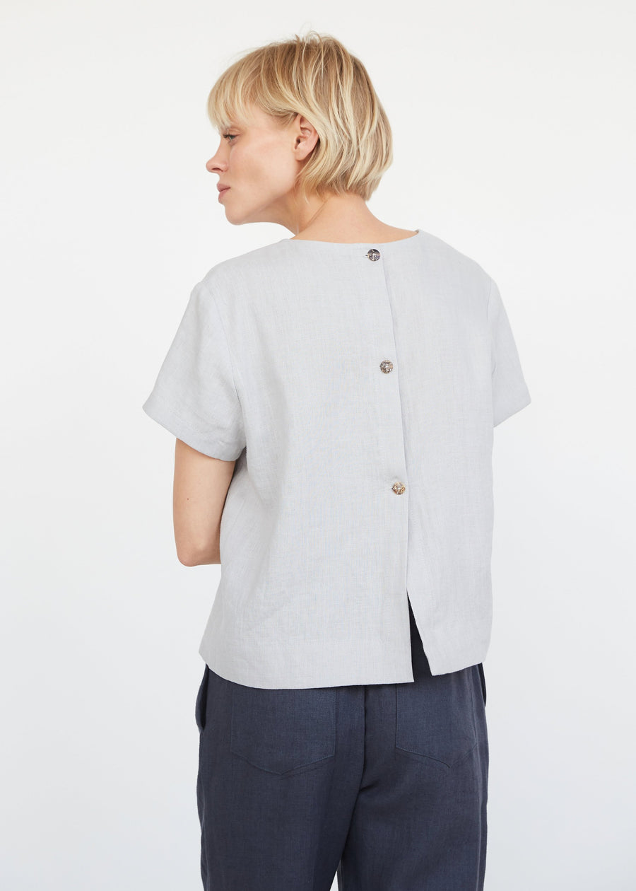 Off White Linen Top With Buttons