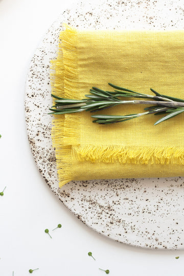Chartreuse Yellow Fringed Linen Napkins Set Of 2