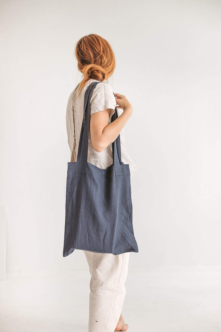 Set Of 2 Coal Gray Linen Tote Bags