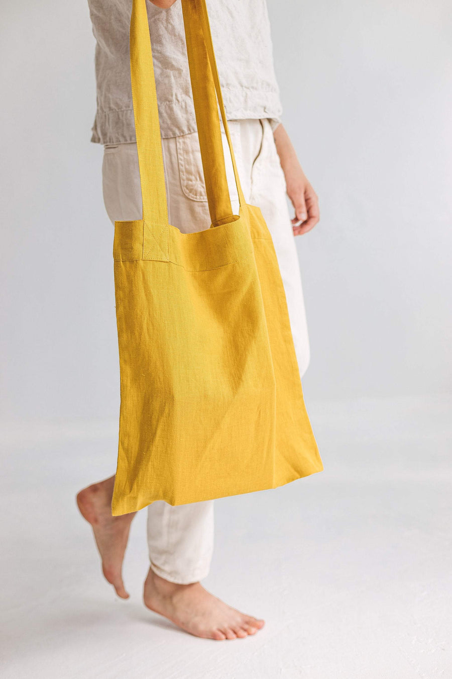 Set Of 2 Honey Linen Tote Bags