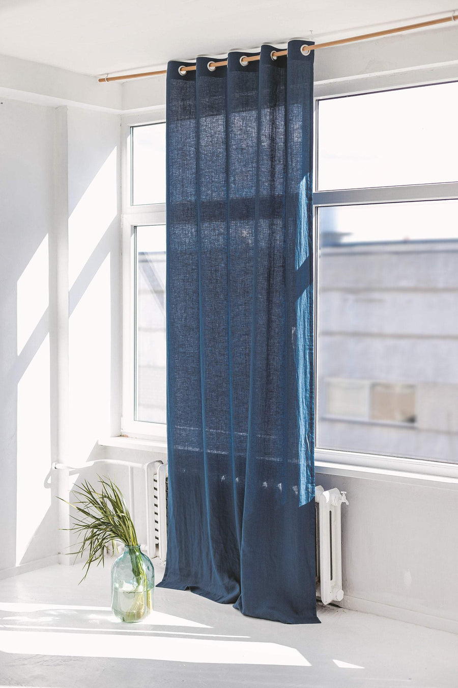 Harbour Blue Linen Curtain With Grommets
