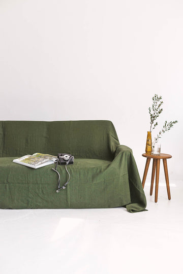 Dark Green Linen Couch Cover