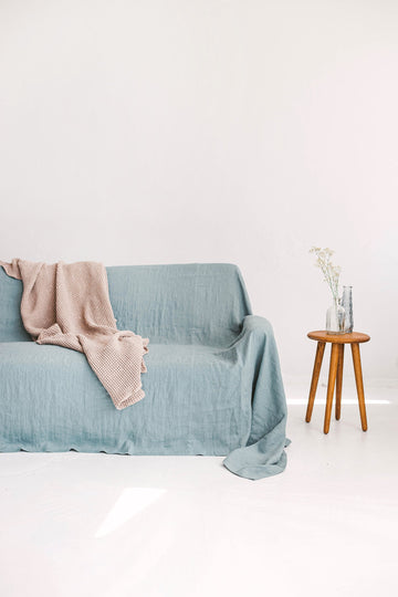 Dusty Aqua Linen Couch Cover