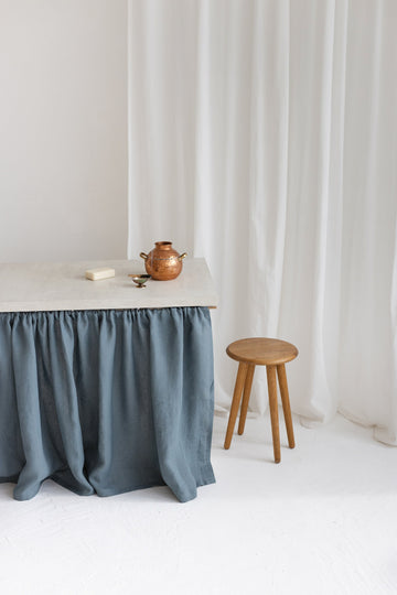 Dusty Blue Linen Sink Skirt