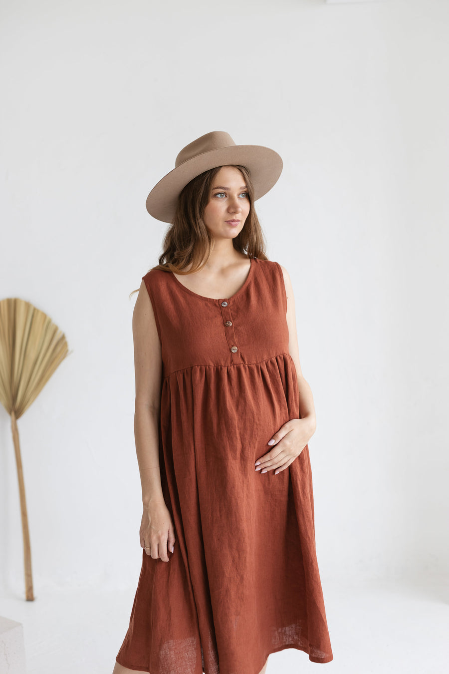 Rusty Linen Maternity Dress