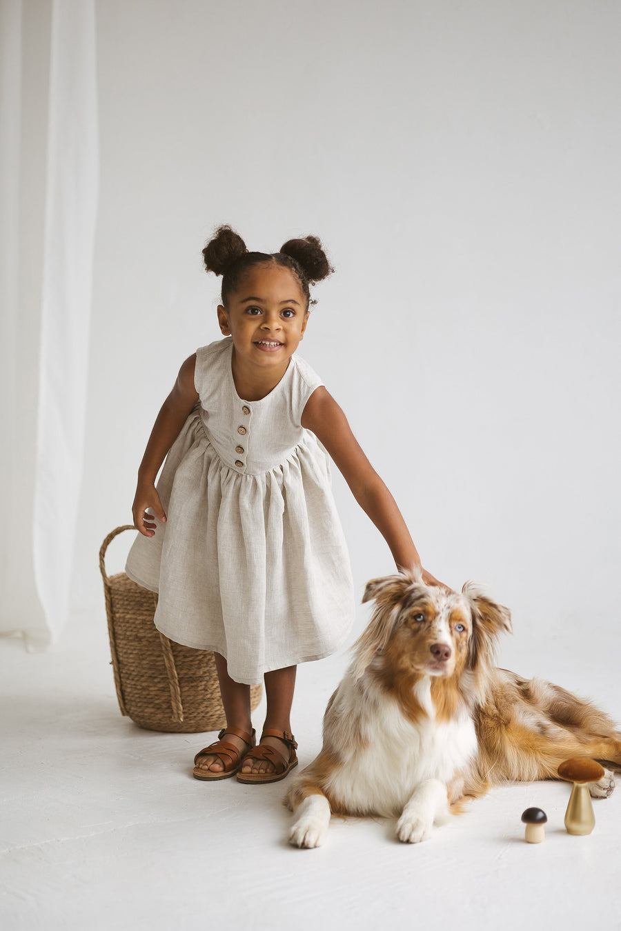 Natural light Sleeveless Linen Girls Dress