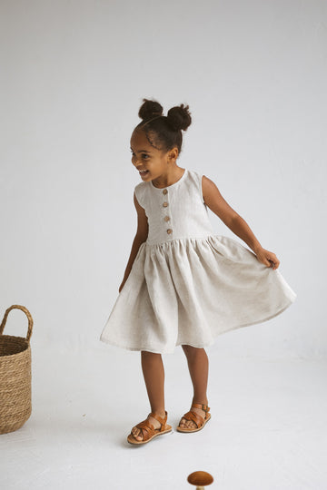 Natural light Sleeveless Linen Girls Dress