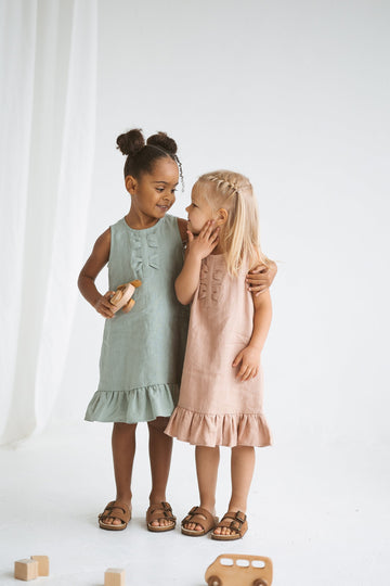 Peach Linen Girls Dress