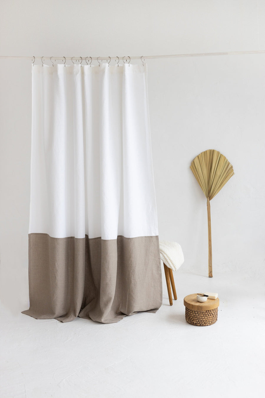 Waterproof White and Natural Linen Shower Curtain