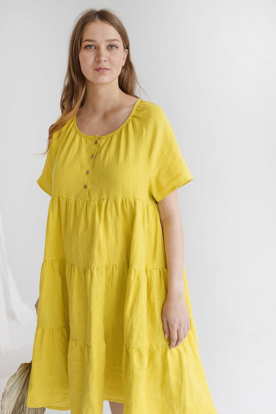 Chartreuse Yellow Linen Maternity Dress