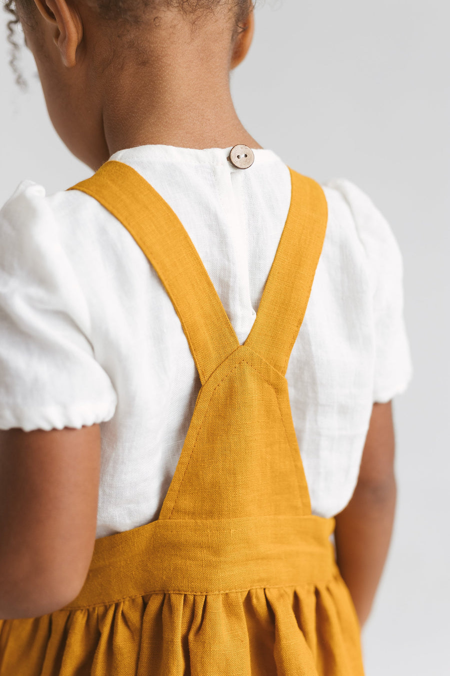 Mustard Girls Linen Pinafore Dress