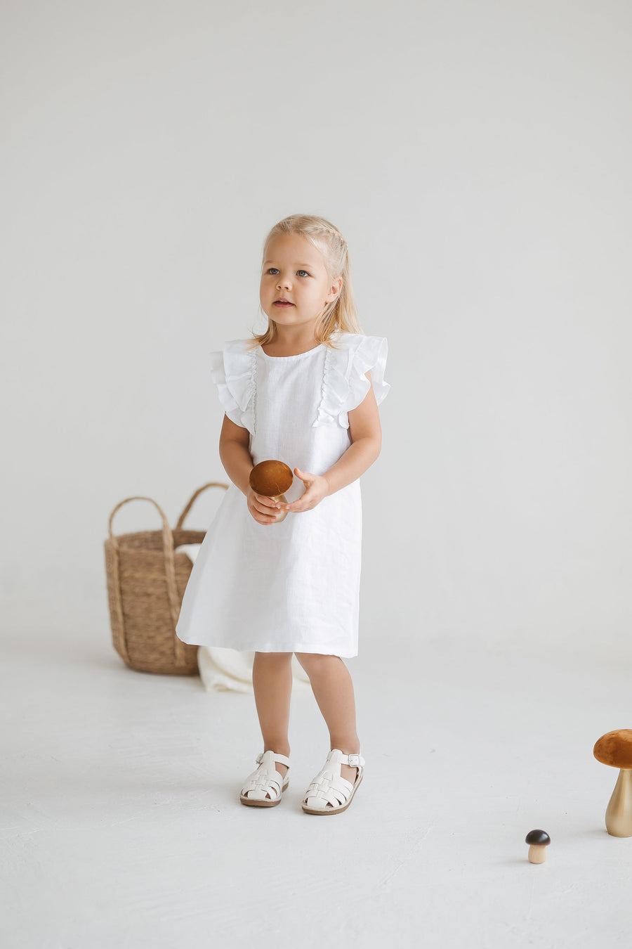 White Sleeveless Linen Girl Dress