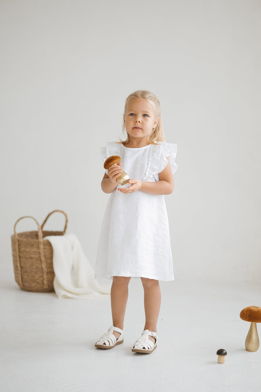 White Sleeveless Linen Girl Dress