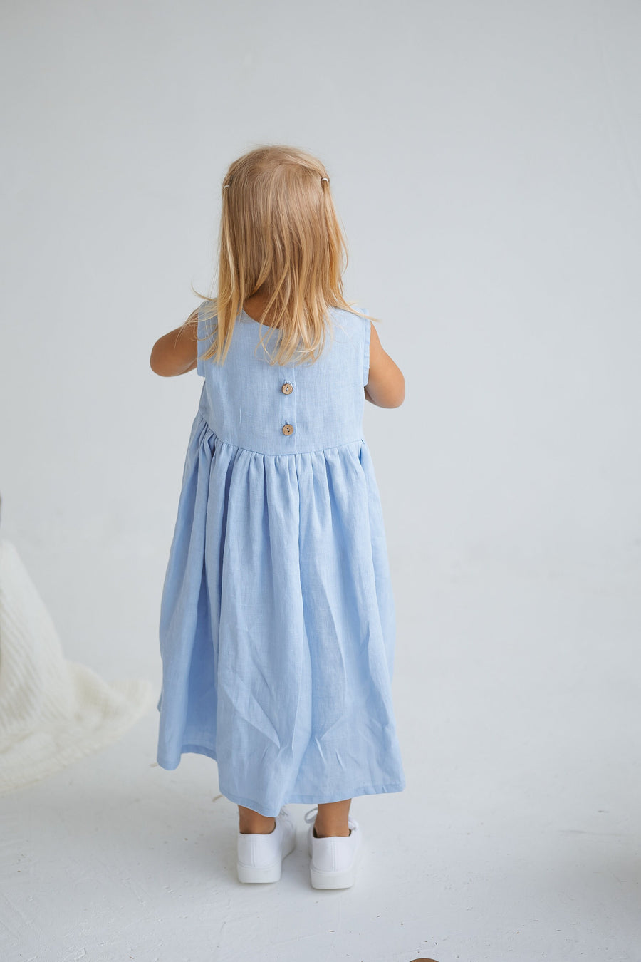 Baby Blue Girls Linen Dress
