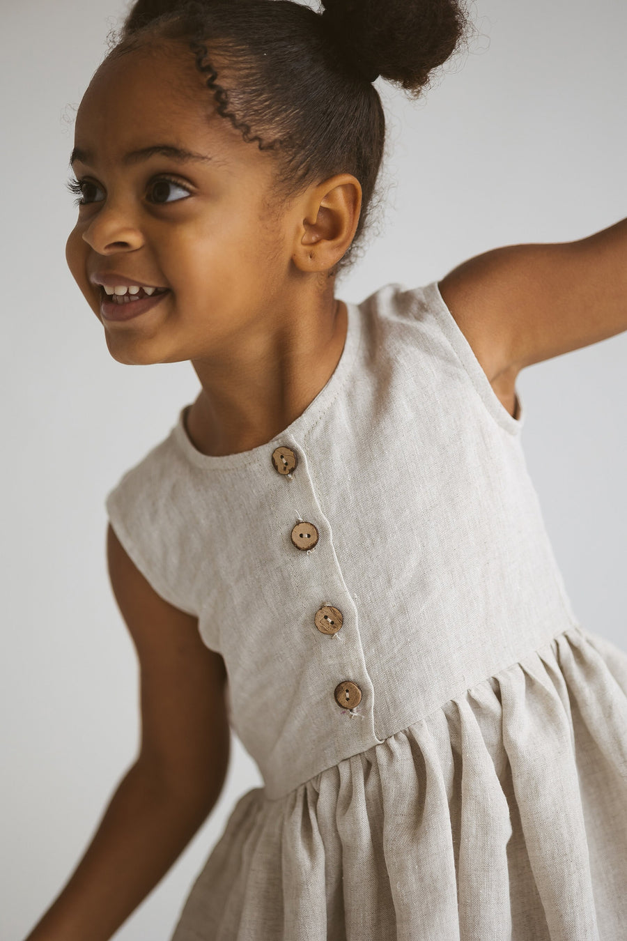 Natural light Sleeveless Linen Girls Dress