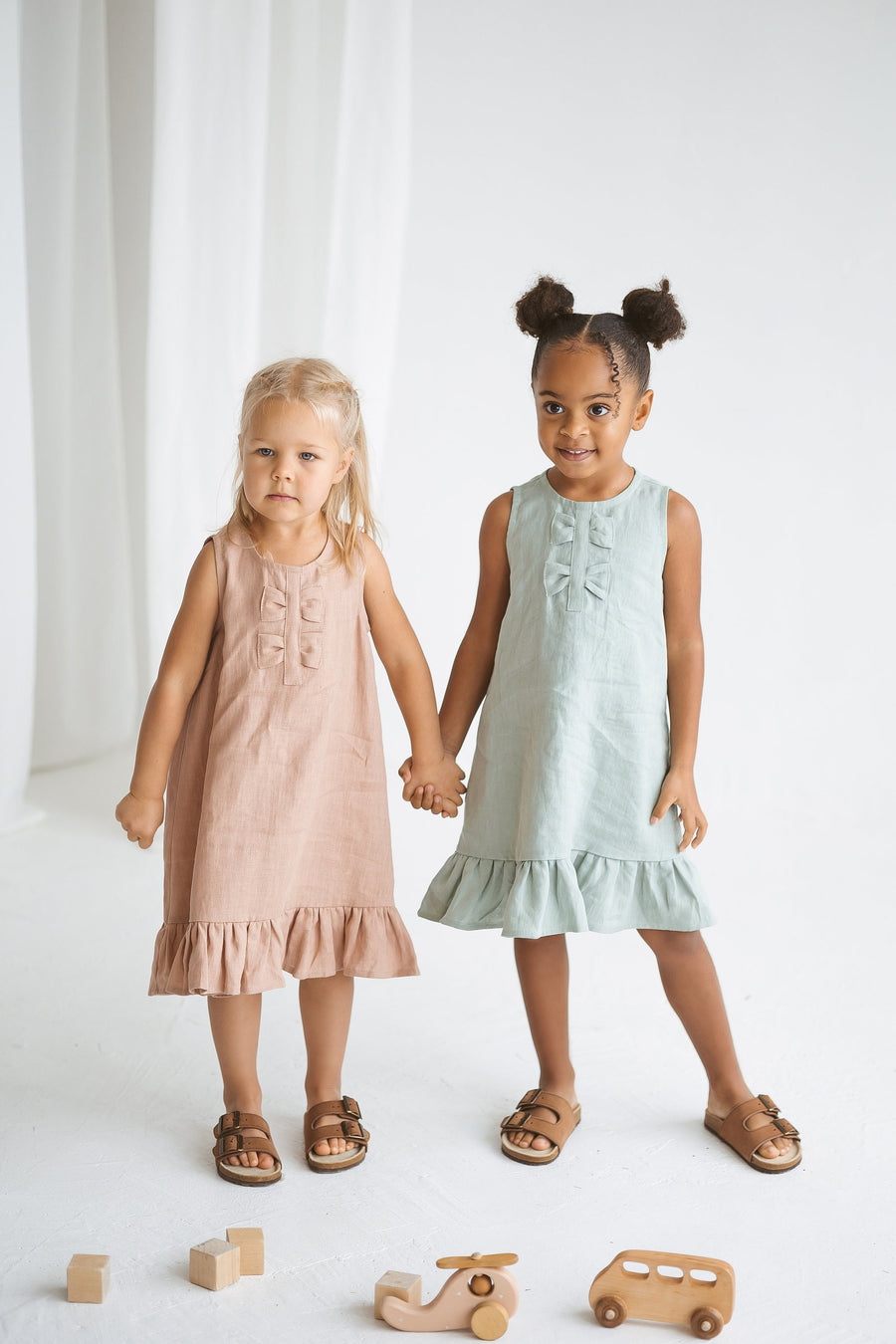 Sage Sleeveless Linen Girls Dress