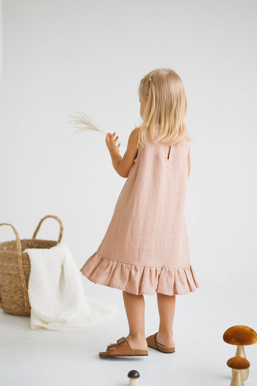 Peach Linen Girls Dress