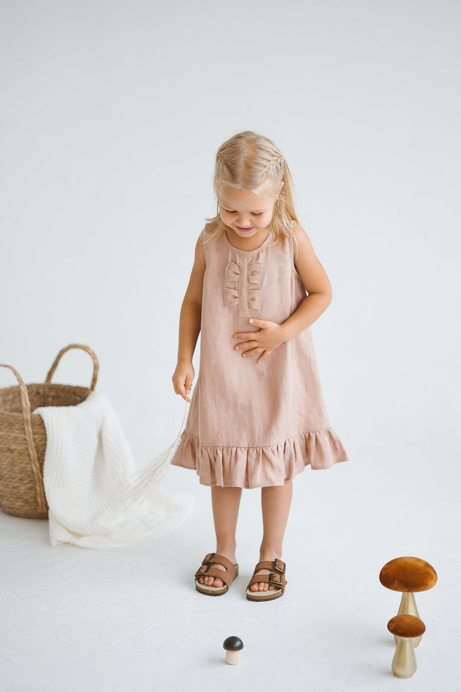 Peach Linen Girls Dress