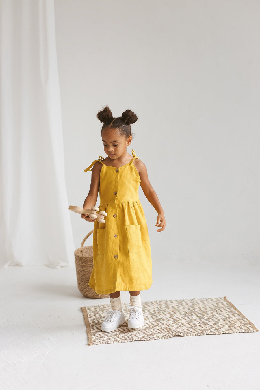 Girls Linen Pinafore Dress