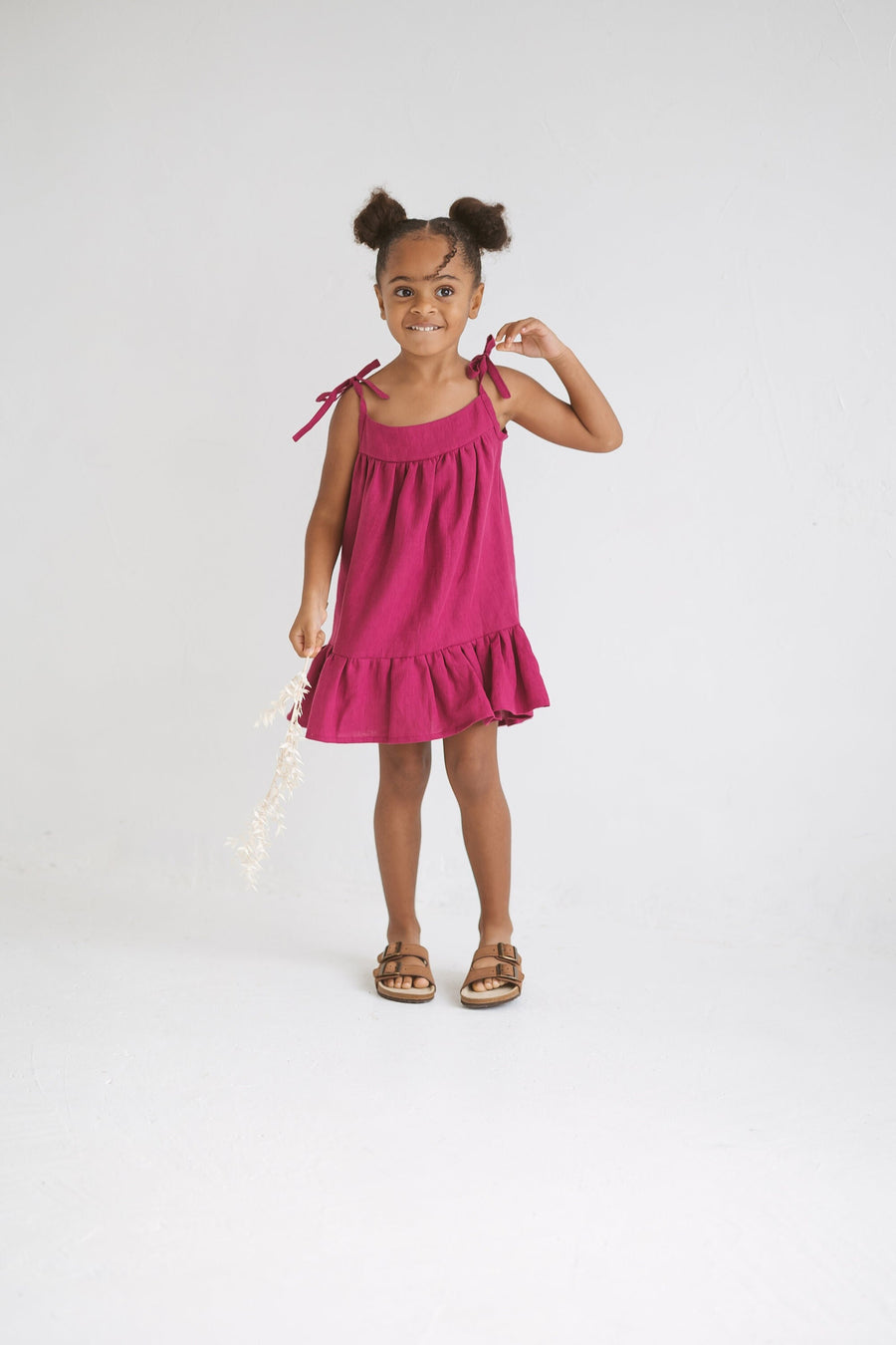 Fuschia Linen Girls Dress