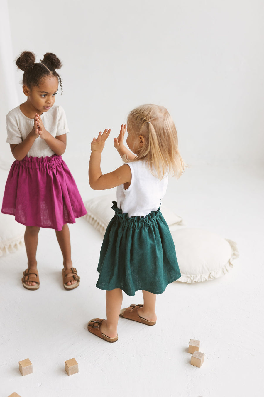 Emerald Linen Girls Skirt