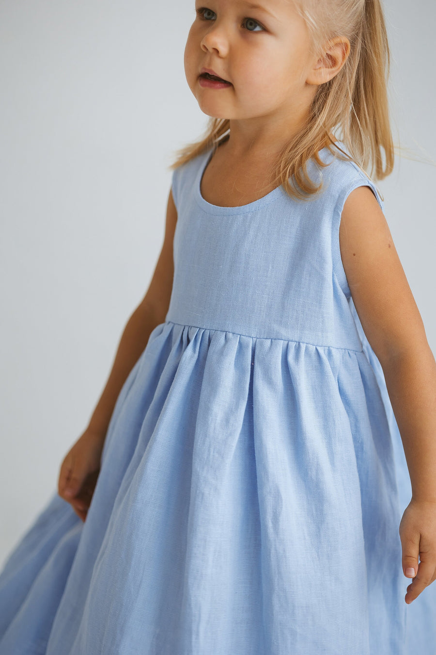 Baby Blue Girls Linen Dress