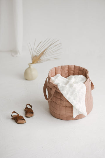 Peach Linen Laundry Basket