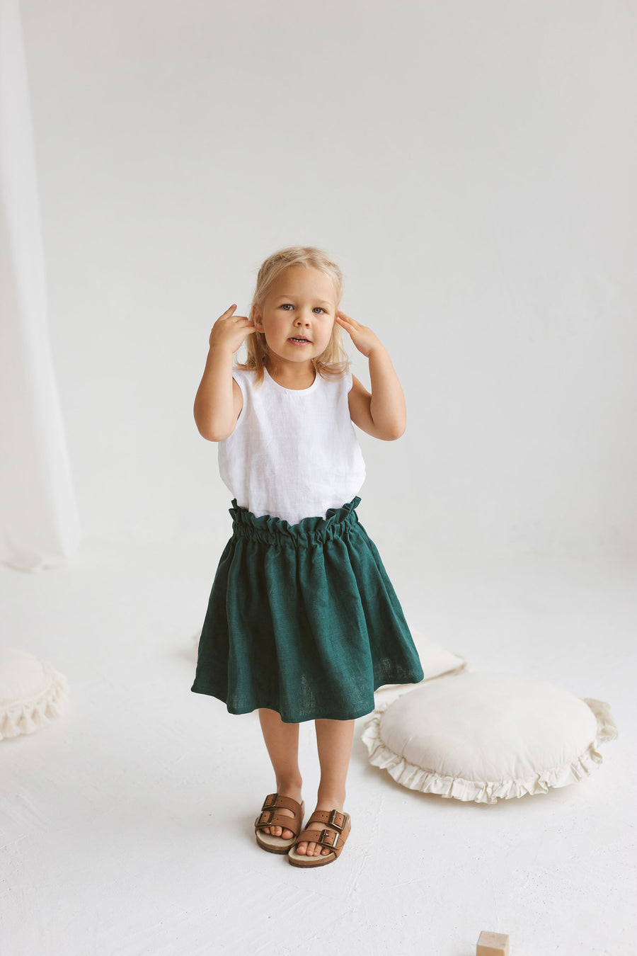 Emerald Linen Girls Skirt