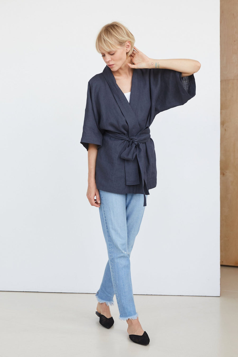 Coal Gray Linen Kimono Jacket