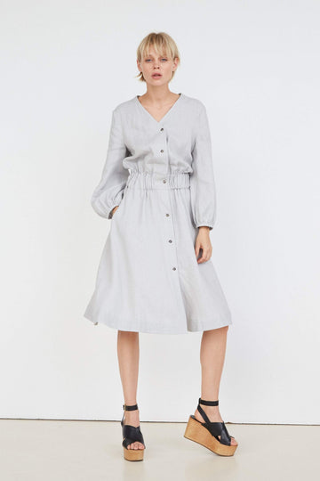 Cloud Gray Linen Dress With Buttons