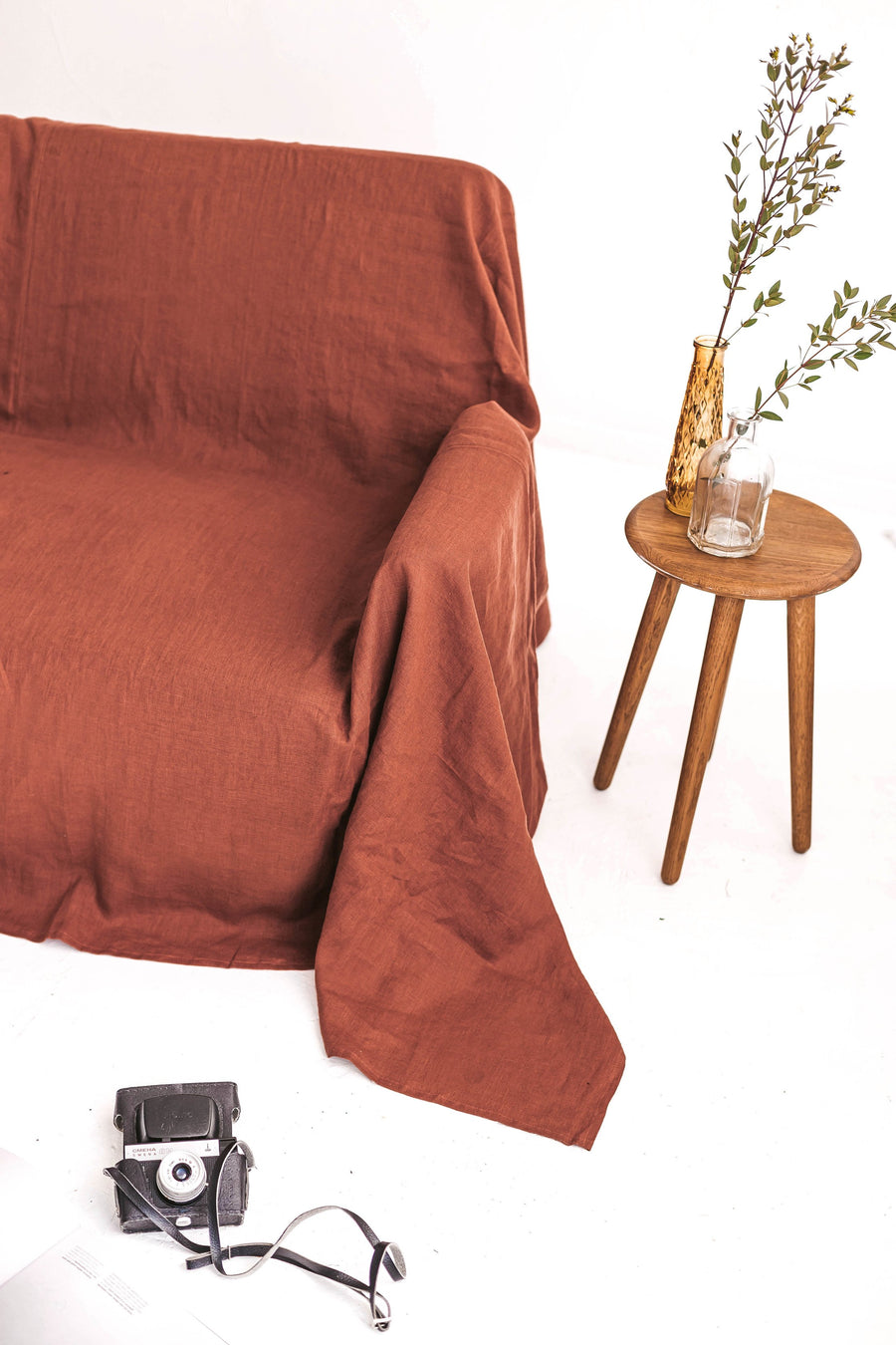 Rust linen sofa cover