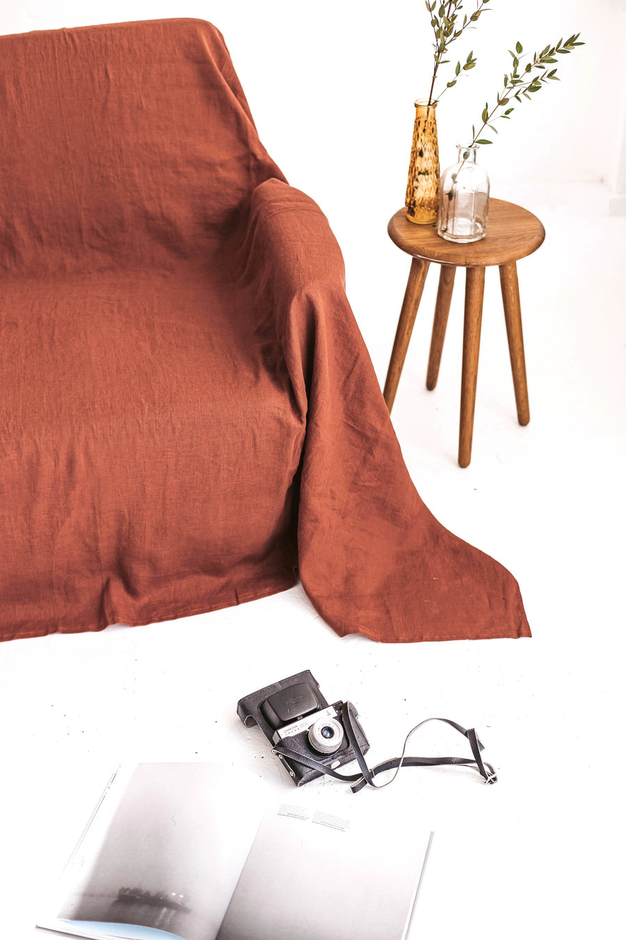Rust linen couch cover